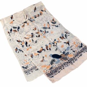 Vintage Echo Bird Print Scarf Blue Orange Feather ~46x15, late 90s early 2000s